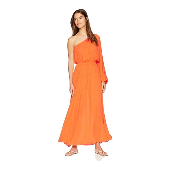 MARA HOFFMAN Vibrant Orange Vera One Shoulder Maxi Dress Bright Resort Size M - Picture 1 of 7
